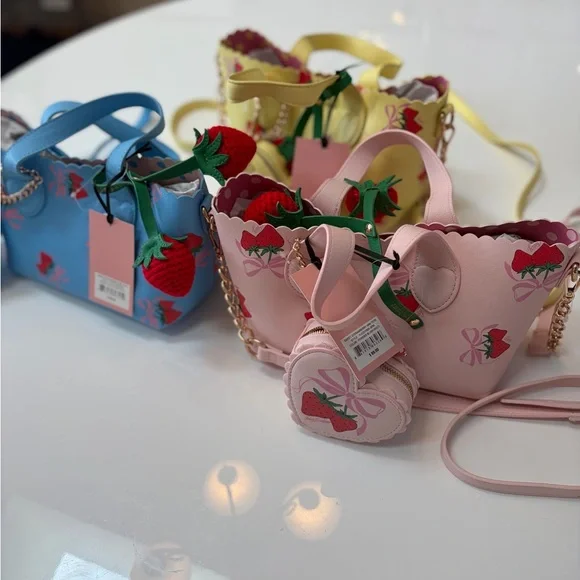 #101 NWT Juicy Couture All 3 Blue,Pink,and Yellow Sweet Strawberry Mini Tote Set - Picture 2 of 13